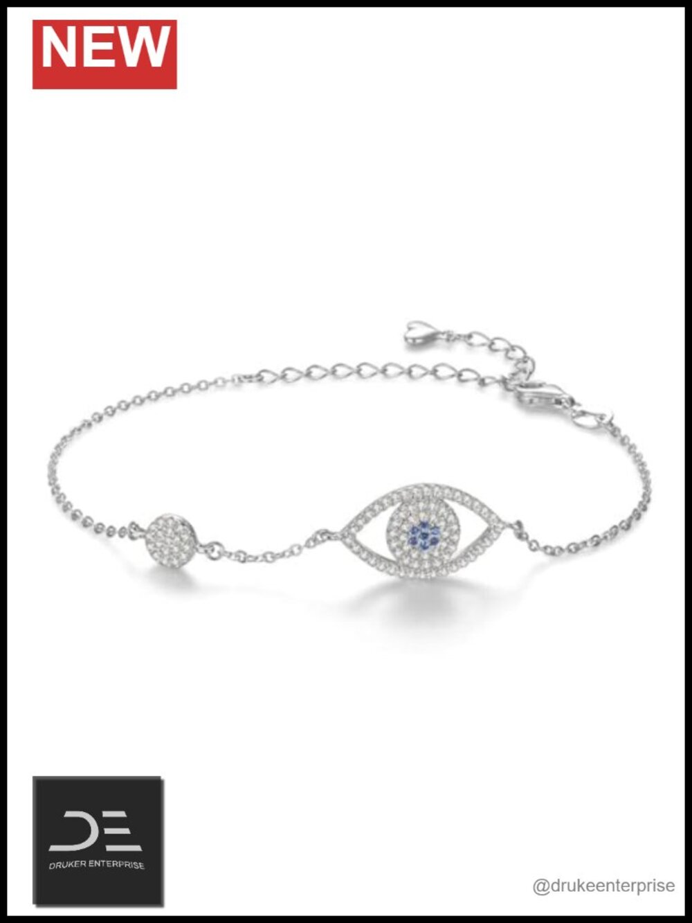 14K Gold Over 925 Silver Moissanite Evil Eye Bracelet Adjustable Chain